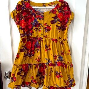 Free People Corduroy Harper Mini Dress – Size Small – Mustard Floral